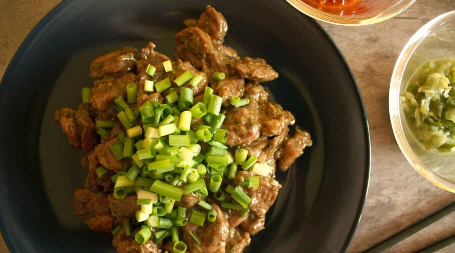 Fried pork cheek with black pepper